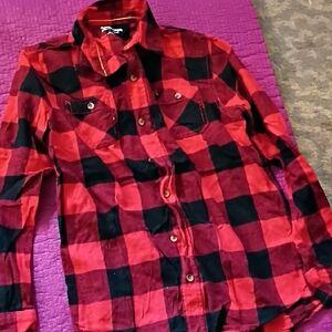 Arizona Jean Company Red and Black Plaid Shirt